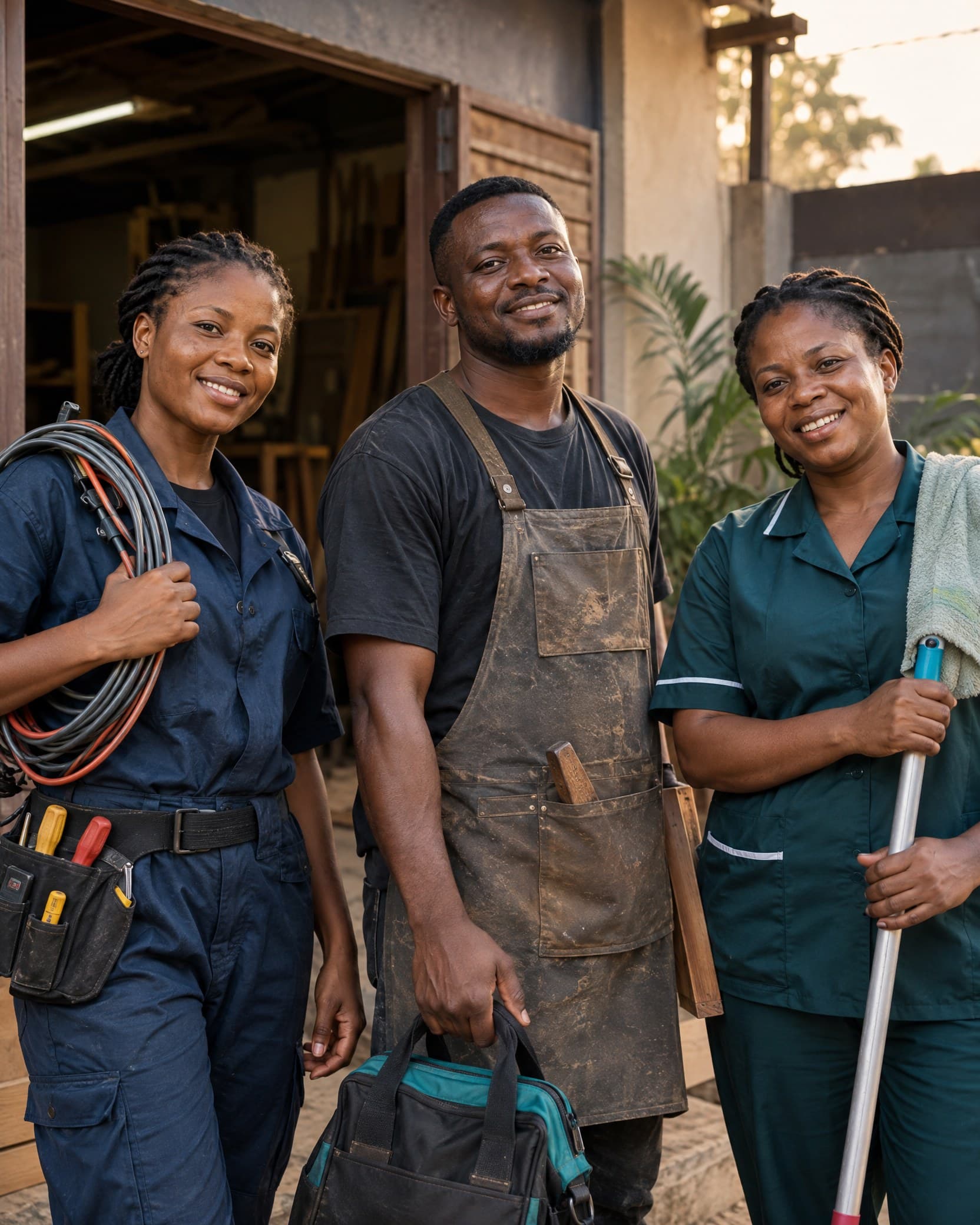 Lagos service professionals standing together after work
